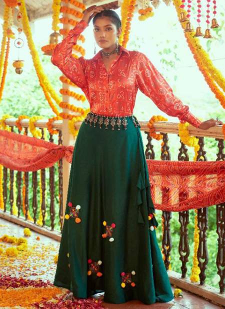 Green Colour Shubhkala Raas Vol 3 New Designer Navratri Special Cotton Top And Lehenga Collection 2108